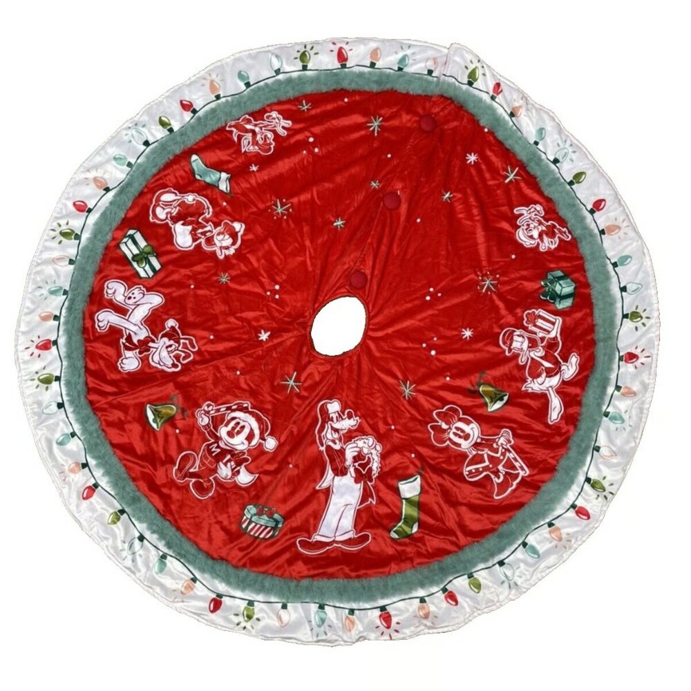 Disney Parks Mickey Mouse & Friends Christmas Tree Skirt 2022 Plush Fur Trim